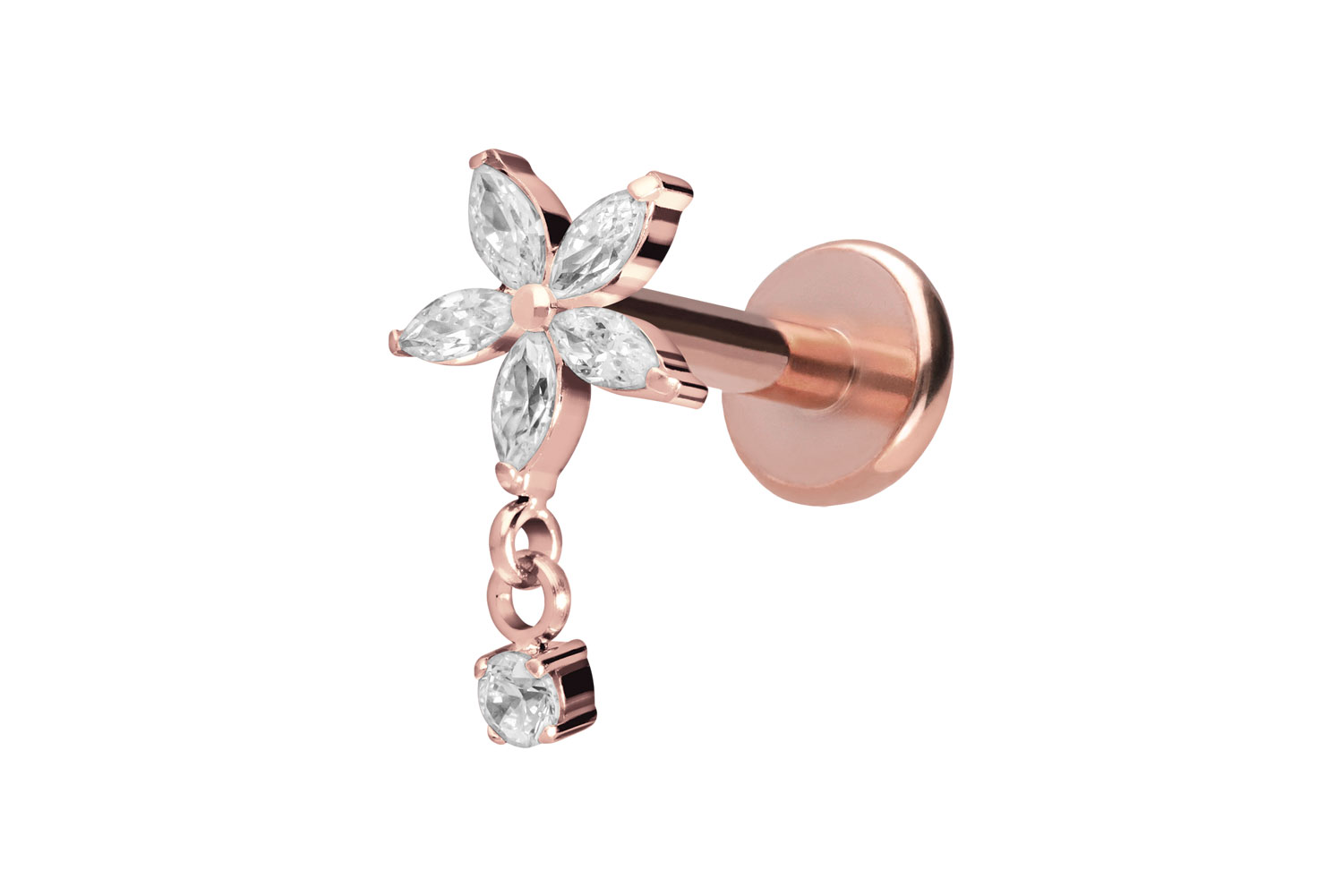 Titan Labret Piercing mit Push Fit KRISTALLBLUME + KRISTALL